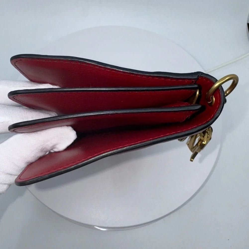 RARE Dior Lady Dior Red Calfskin Cannage Studded Biker Clutch EUC